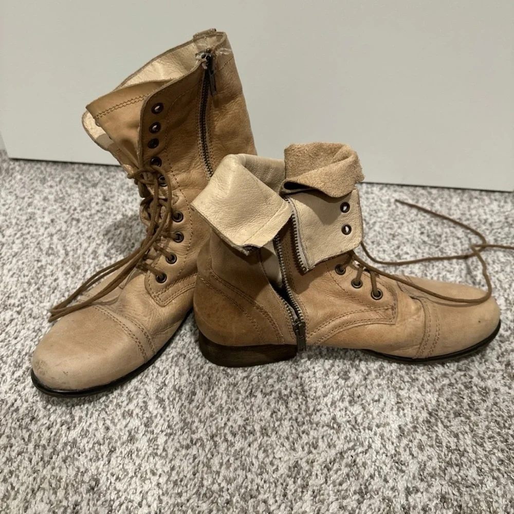 Tan Women's Lace-Up Steve Madden Boots - Picture 1 of 5